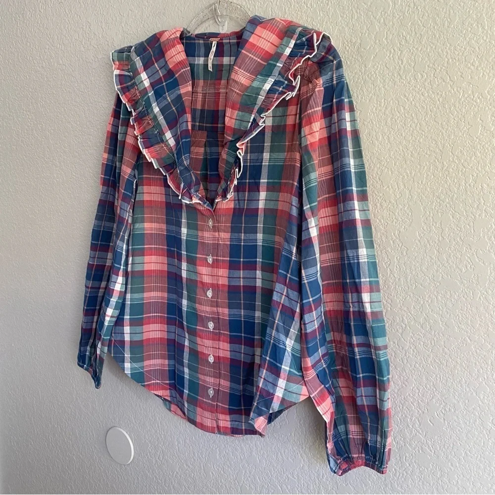 Free People Amanat Molly Ruffle Top Long Sleeve Emphasized Collar NWOT